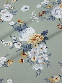 Штапель "Цветочная элегия" цв.морозно-мятная дымка, ш.1.45м, вискоза-100%, 100гр/м.кв