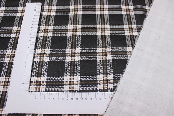 Фланель "Клетка" цв.белый/орех на черном, СОРТ2, ш.1.5м, хлопок-100%, 150гр/м.кв