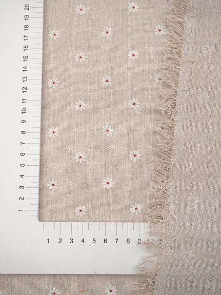 Полулен "Россыпь маленьких ромашек" (на суровом), ш.1.5м, лен-40%, хлопок-40%, п/э-20, 170гр/м.кв