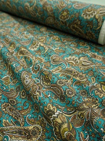 Импорт. хлопок "Восточное сияние" цв.бирюзово-зеленый, ш.1.5м, хлопок-100%, 100гр/м.кв