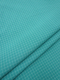 Вареный (стираный) хлопок "Белая клетка (0.8*0.8см) на т.мятно-бирюзовом", ш.2.5м, хл-100%
