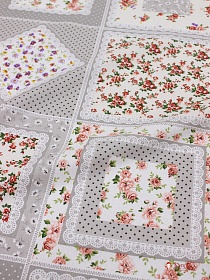Поплин "Платочный пэчворк - цветы", (комп), ш.2.2м, хлопок-100%, 110гр/м.кв