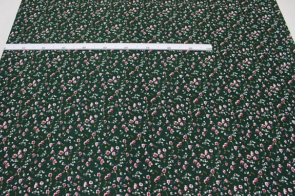 Штапель "Цветочная ночь" цв.темный кедр, ш.1.42м, вискоза-100%, 90гр/м.кв