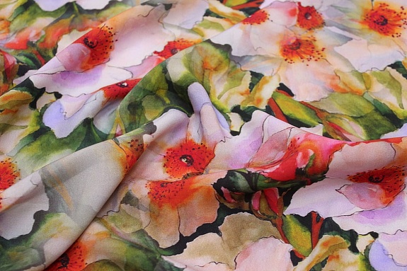 Штапель Премиум (Digital) "Урсула" цв.красный, ш.1.45м, вискоза-100%, 100гр/м.кв