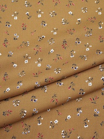 Плательная вискоза "Весенние букетики на карамельно-коричневом", ш.1.49м, вискоза-100%, 135гр/м.кв