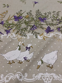 Мерный лоскут - Полулен "Датский гусь по кайме" цв.фиолетовый, (на т.суровом), ш.1.5м