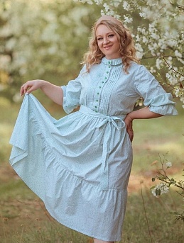 Летнее платье из импортного хлопка "Мелкая россыпь голубых цветочков на белом"