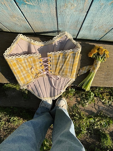 Корсет в клеточку из вареного хлопка