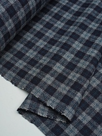 Шерсть пальтово-костюмная Твид "Клетка двойная" цв.серый/чернильный, ш.1.5м, шерсть-50%, п/э-50%
