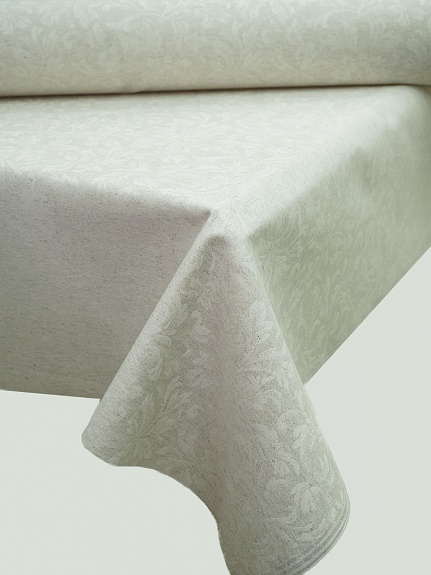 Полульняной жаккард "Перепев" цв.бежево-молочный, ш.1.6м, лен-50%, хлопок-50%, 210гр/м.кв