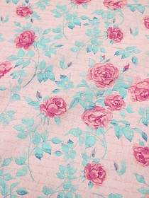 Хлопколен "Винтажная чайная роза" цв.лососевый, ш.1.5м, лен-9%, хлопок-91%, 190гр/м.кв