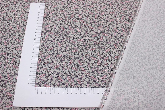 Вискоза с хлопком "Дарина (розовые цветочки)", ш.1.49м, хлопок-50%, вискоза-50%, 90гр/м.кв