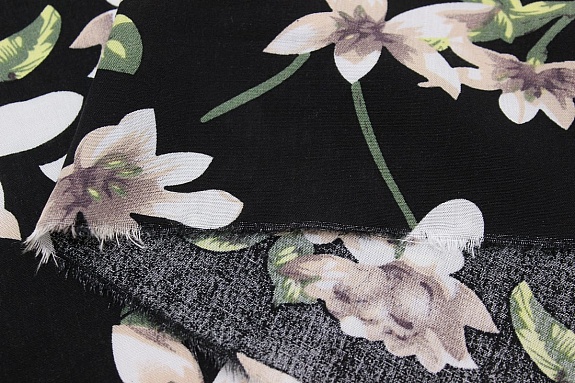 Штапель "Сладкое благоухание" цв.черный, ш.1.45м, вискоза-100%, 100гр/м.кв