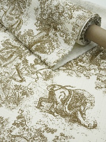 Муслин двухслойный с эф.жатости "Туаль де Жуи-Дикий мир" цв.коричневый, ш.1.4м, хлопок-100%