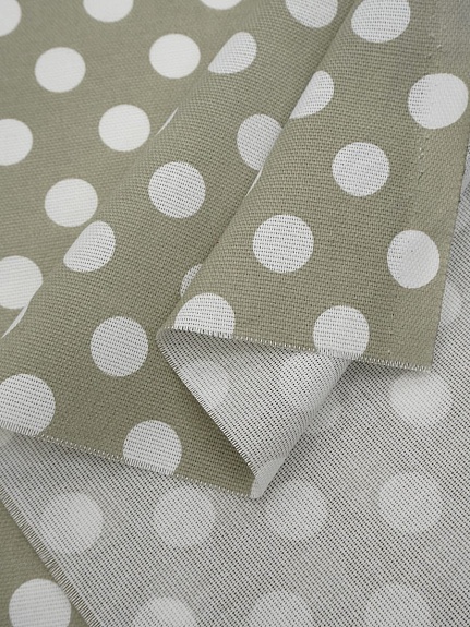 Мерный лоскут (ткань в отрезах) - Рогожка "Белый горох (20мм) на св.оливково-сером", ш.1.5м