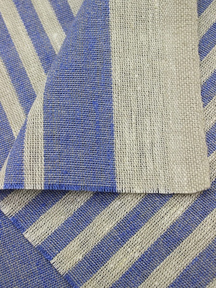 Холст-дорожка "Полоски синие" цв.натуральный, ш.0.5м, лен-100%, 305гр/м.кв