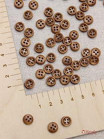 Пуговица коричневое дерево, 9мм, 4 отверстия