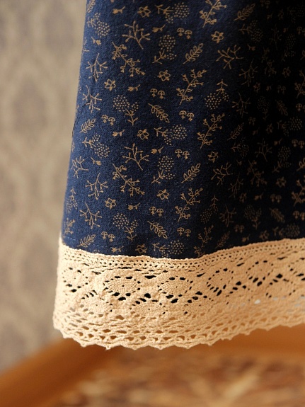 Платье из теплого хлопка "Мелкая ботаника" цв.чернильно-синий