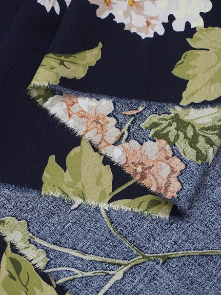 Штапель "Ароматная гортензия " цв.чернильный, ш.1.45м, вискоза-100%, 105гр/м.кв