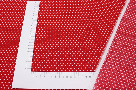 Штапель "Белый горох (3мм)" цв.красный, ш.1.45м, вискоза-100%, 90гр/м.кв