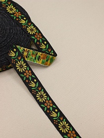 Жак.лента 24мм Желтые/оранжевые цветы на черном