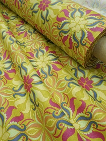 Сатин "Восточный калейдоскоп" цв.оливково-горчичный, ш.1.6м, хлопок-100%, 115гр/м.кв