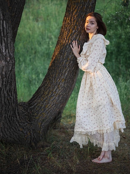 Платье из муслина с эффектом жатости "Нежные бутончики"