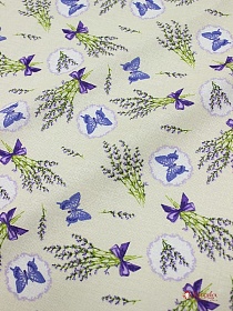 Ткань для столового белья с пропиткой "Лаванда с бабочками на кремовом", ш.1.45м,хл-100%, 167гр/м.кв
