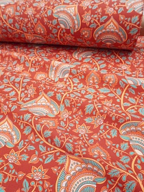 Перкаль Премиум Цифр.печать "Цветы на кирпично-терракотовом фоне-2", ш.1.5м, хлопок-100%, 120гр/м.кв