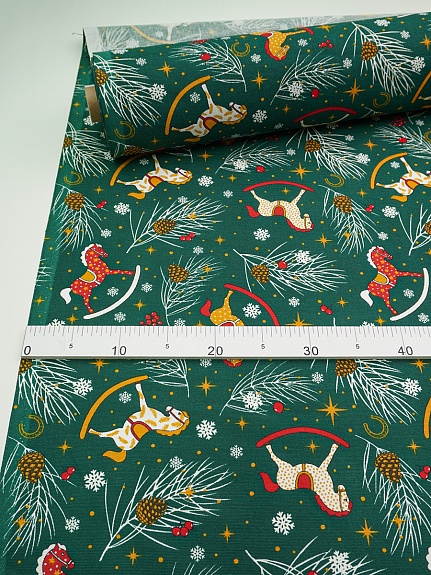 Рогожка "Новогодние лошадки", ш.1.5м, хлопок-100%, 165гр/м.кв