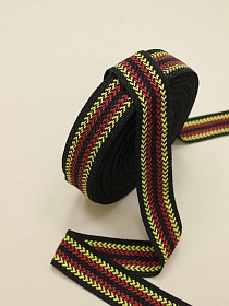 Лента тканая для поясов, 40мм Красный с желтым орнамент на черном