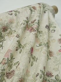 Шитье Digital "Веточки роз" цв.бежевый, ш.1.5м (выш.часть1.35м), батист, хлопок-100%, 80гр/м.кв