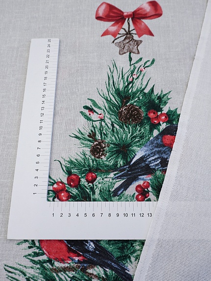 Рогожка "Снегири на ветке", ш.1.5м, хлопок-100%, 160гр/м.кв, раппорт 63см