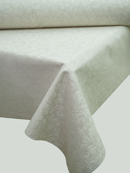 Полульняной жаккард "Перепев" цв.св.бежево-серый, ш.1.6м, лен-50%, хлопок-50%, 210гр/м.кв