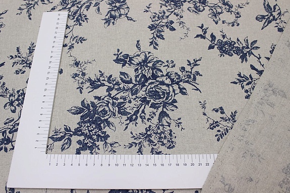 Полулен "Райские птицы" цв.джинс (на суровом), ш.2.2м, лен-30%, хлопок-70%, 150гр/м.кв