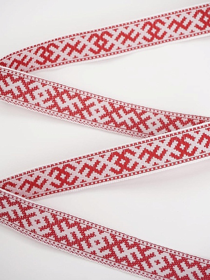 Жак.лента 18мм Красный оберег на белом, рис.9711/1