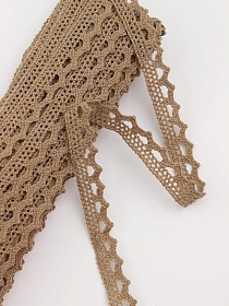 Кружево цв.песочно-коричневый, ш.10мм, хлопок-90%, п/э-10%, 10м, рис.075/9