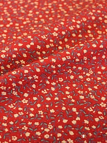 Импорт. хлопок "Лютики (цв.светлый абрикос) на красном", ВИД2, ш.1.48м, хлопок-100%, 110гр/м.кв