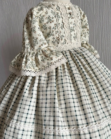 Детское платье из сатина "Цветочная жемчужина" и "Лаверна - клетка"