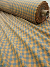 Вареный (стираный) хлопок "Клетка (1.0*1.0см)" цв.джинс/горчица, ш.2.5м, хл-100%, 115гр/м.кв