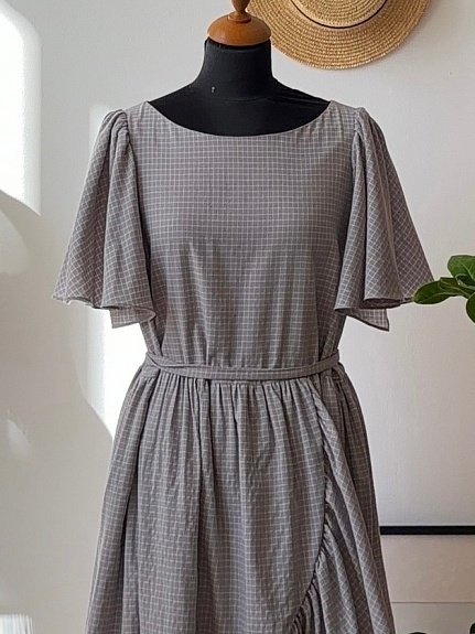 Платье из пестряди "Средняя клетка на серо-кофейном"