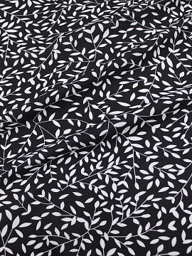 Штапель "Белые веточки на черном", Сорт2, ш.1.44м, вискоза-100%, 100гр/м.кв. 