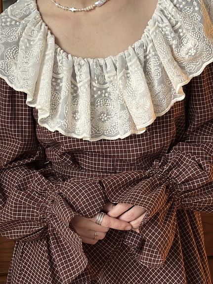 Платье из  Пестряди "Средняя клетка на коричнево-бордовом"