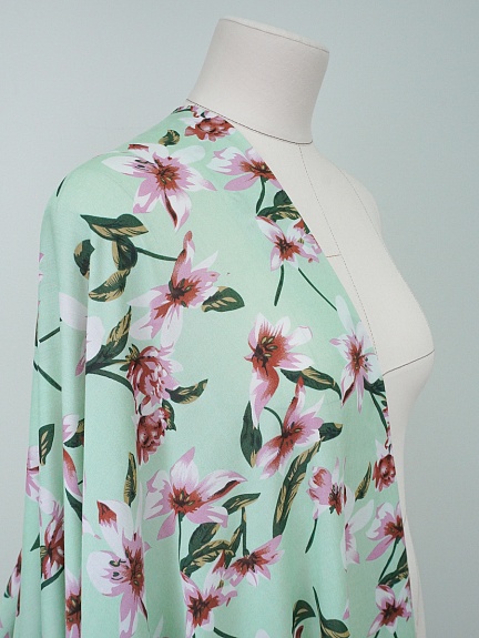 Штапель "Сладкое благоухание" цв.морозная мята, ш.1.46м, вискоза-100%, 90гр/м.кв