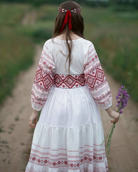 Платье в народном стиле из рогожки Каравай 