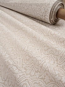 Мерный лоскут Полулен "Белый орнамент - винтажный эффект" (на суровом), ш.1.5м, лен-30%, хлопок-70%, 155гр/м.кв