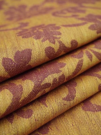 Льняной жаккард "Антония" цв.бордовый/золотисто-желтый, ш.1.7м, лен-100%, 205гр/м.кв