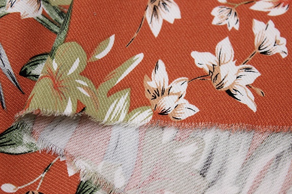 Плательная вискоза "Тропиканка" цв.оранжево-терракотовый, ш.1.47м, вискоза-100%, 135гр/м.кв