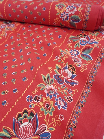 Купон Барановского платка "КУПАВА" цв.Алый, СОРТ2, поплин, ш.0.58м, хлопок-100%, 115гр/м.кв