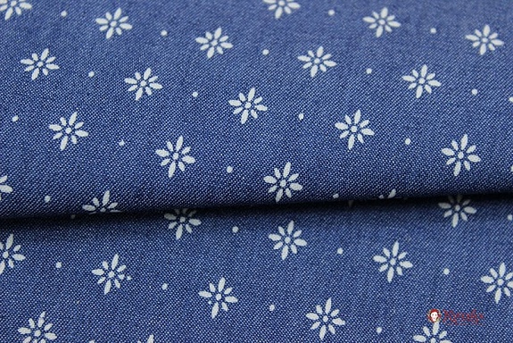 Джинсовая ткань "Звездочки-снежинки на джинсе", ш.1.49м, хл-85%,п/э-15%, 140гр/м.кв